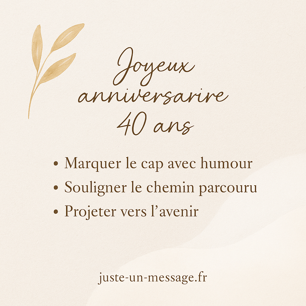 Idées de messages 40 ans – Liste douce et élégante en visuel