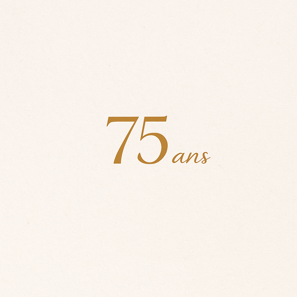 Message anniversaire 75 ans minimaliste et élégant : un design doré pour célébrer ce cap unique avec style.