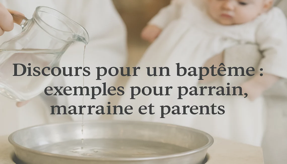 Bannière d’article “Discours pour un baptême” avec une jolie police, ambiance chaleureuse.