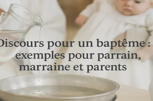 Bannière d’article “Discours pour un baptême” avec une jolie police, ambiance chaleureuse.