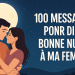 Illustration romantique d’un couple enlacé sous une pleine lune brillante, avec un ciel étoilé en arrière-plan et le texte « 100 messages pour dire bonne nuit à ma femme ».