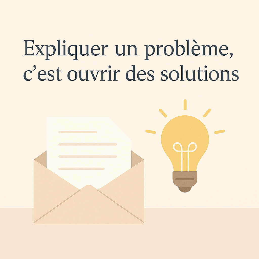 Expliquer un problème, c’est ouvrir des solutions — illustration d’ampoule et d’enveloppe