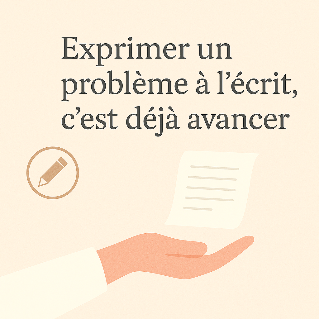 Exprimer un problème à l’écrit, c’est déjà avancer — illustration main et lettre