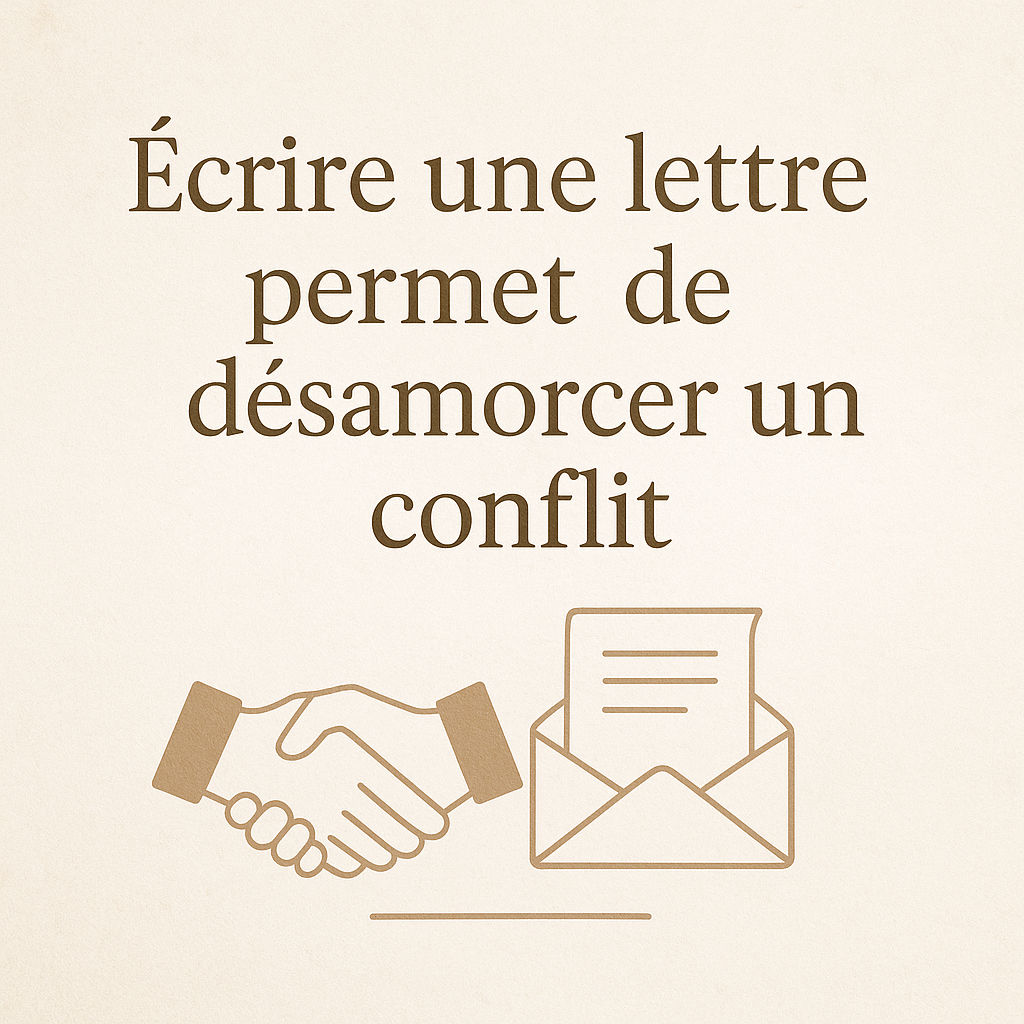 Écrire une lettre permet de désamorcer un conflit — illustration avec poignée de main et lettre