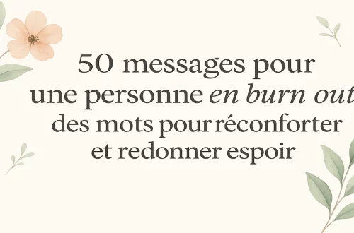 Illustration florale et végétale douce avec le titre « 50 messages pour une personne en burn out : des mots pour réconforter et redonner espoir
