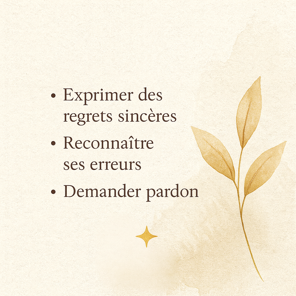 Liste des étapes du pardon sincère – visuel doux avec conseils pour écrire une lettre d’excuse