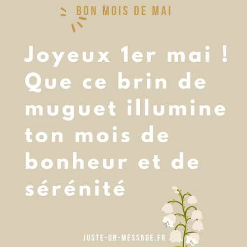 Joyeux 1er Mai – Message et Muguet Porte-Bonheur Message de vœux pour le 1er mai avec du muguet, symbole de chance et de sérénité.